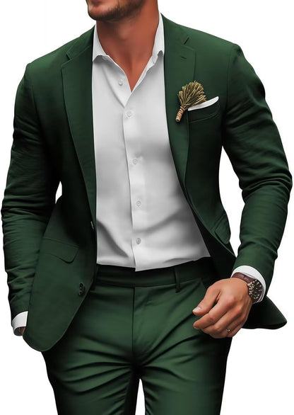 Retro Linen Mens Suit 2 Pieces Slim Fit Light Weight Beach Summer Wedding Tuxedo Set Jacket Blazer Pants for Men