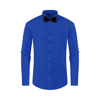 FAHIZO Men's White Tuxedo Shirt with Wing Collar, French Cuffs & Accessories