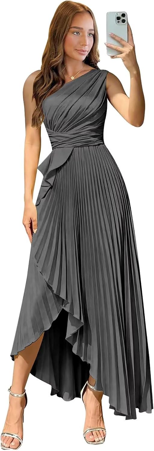 Satin One Shoulder Wedding Guest Dresses Long Asymmetrical Formal Prom Party Evening Gowns High Low 2026
