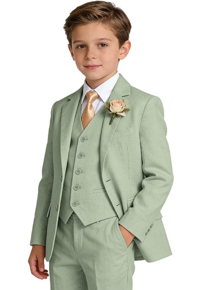 Boys Linen Suit Formal 3 Piece Toddler Tuxedo for Summer Beach Wedding Outfit Slim Fit Kids Suits Jacket Vest Pants