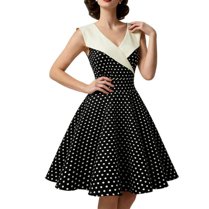 HIGAKI Women's 1950s Dress Tea Party V-Neck Sleeveless Dress