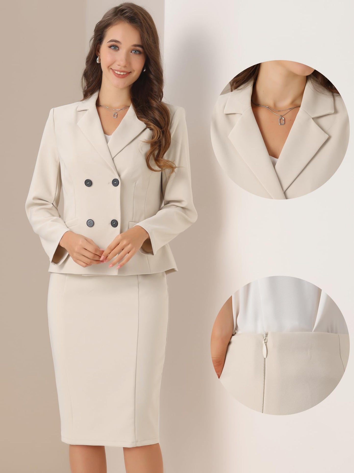 Allegra K Business Skirt Suit Set for Womens 2 Piece Long Sleeve Work Blazer Jacket Outfits Pencil Skirts Set