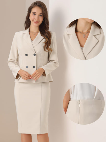 Allegra K Business Skirt Suit Set for Womens 2 Piece Long Sleeve Work Blazer Jacket Outfits Pencil Skirts Set
