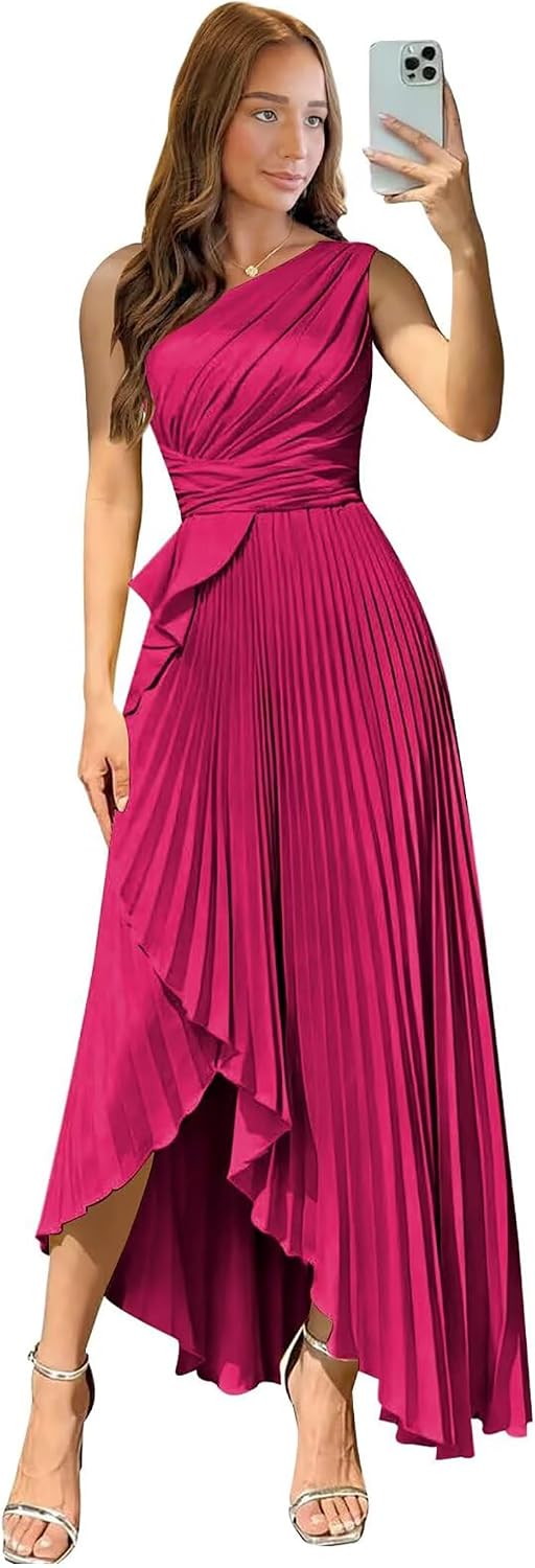 Satin One Shoulder Wedding Guest Dresses Long Asymmetrical Formal Prom Party Evening Gowns High Low 2026