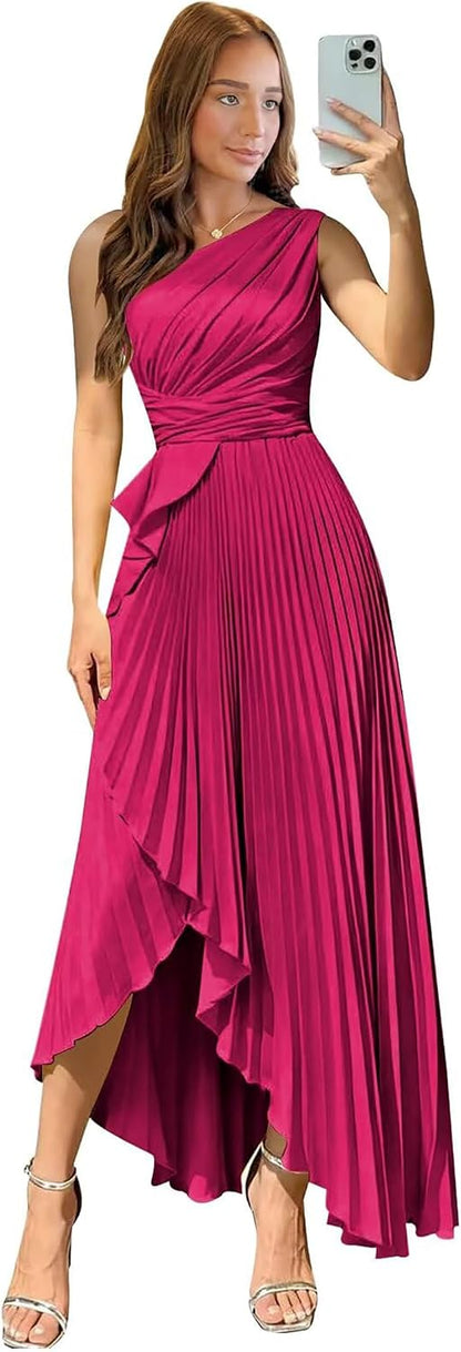 Satin One Shoulder Wedding Guest Dresses Long Asymmetrical Formal Prom Party Evening Gowns High Low 2026