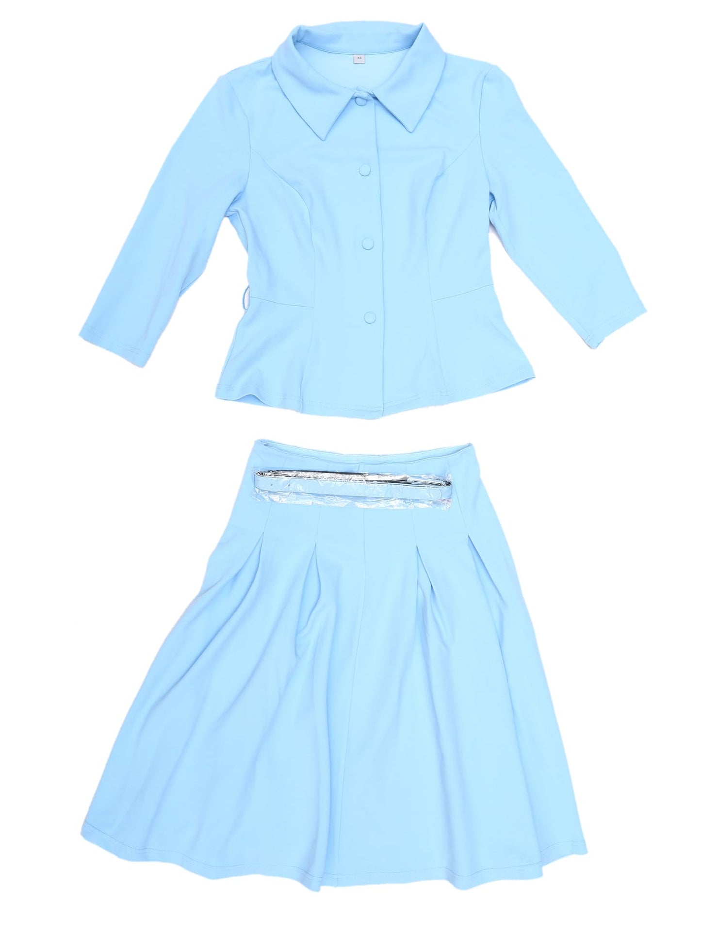Allegra K Business Skirt Suit Sets for Women's 2 Piece Outfits Office 3/4 Sleeve Blazer Jacket Pleated Skirts