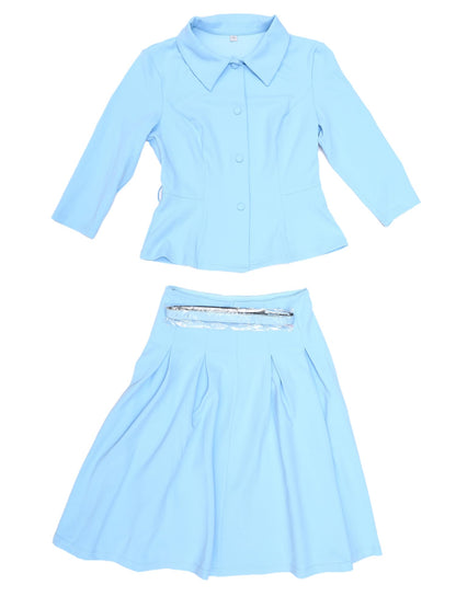 Allegra K Business Skirt Suit Sets for Women's 2 Piece Outfits Office 3/4 Sleeve Blazer Jacket Pleated Skirts