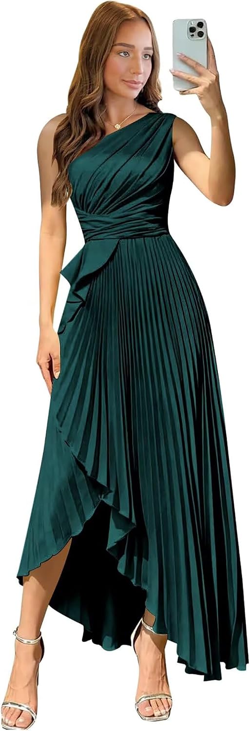 Satin One Shoulder Wedding Guest Dresses Long Asymmetrical Formal Prom Party Evening Gowns High Low 2026