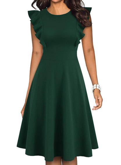 YATHON Women's Vintage Ruffle Floral Flared A Line Swing Casual Cocktail Party Dresses