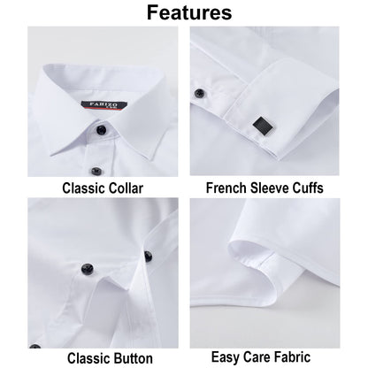FAHIZO Men's White Tuxedo Shirt with Wing Collar, French Cuffs & Accessories