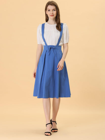 Allegra K Women's Cute Suspender Skirt High Waist Overall Corset Skater Skirt Short Mini Dress