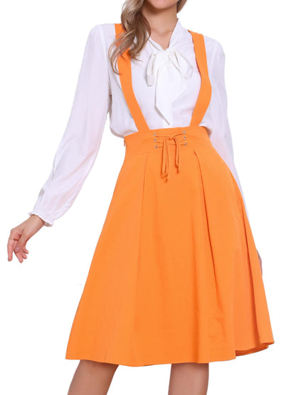 Allegra K Women's Cute Suspender Skirt High Waist Overall Corset Skater Skirt Short Mini Dress