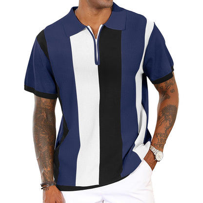 Men's Fashion Polo Shirts Vintage Striped Knitting Shirts Casual Slim Fit Golf Shirts
