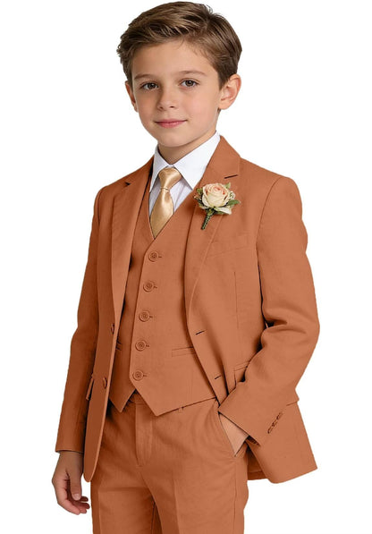 Boys Linen Suit Formal 3 Piece Toddler Tuxedo for Summer Beach Wedding Outfit Slim Fit Kids Suits Jacket Vest Pants