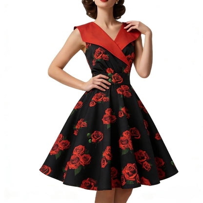HIGAKI Women's 1950s Dress Tea Party V-Neck Sleeveless Dress