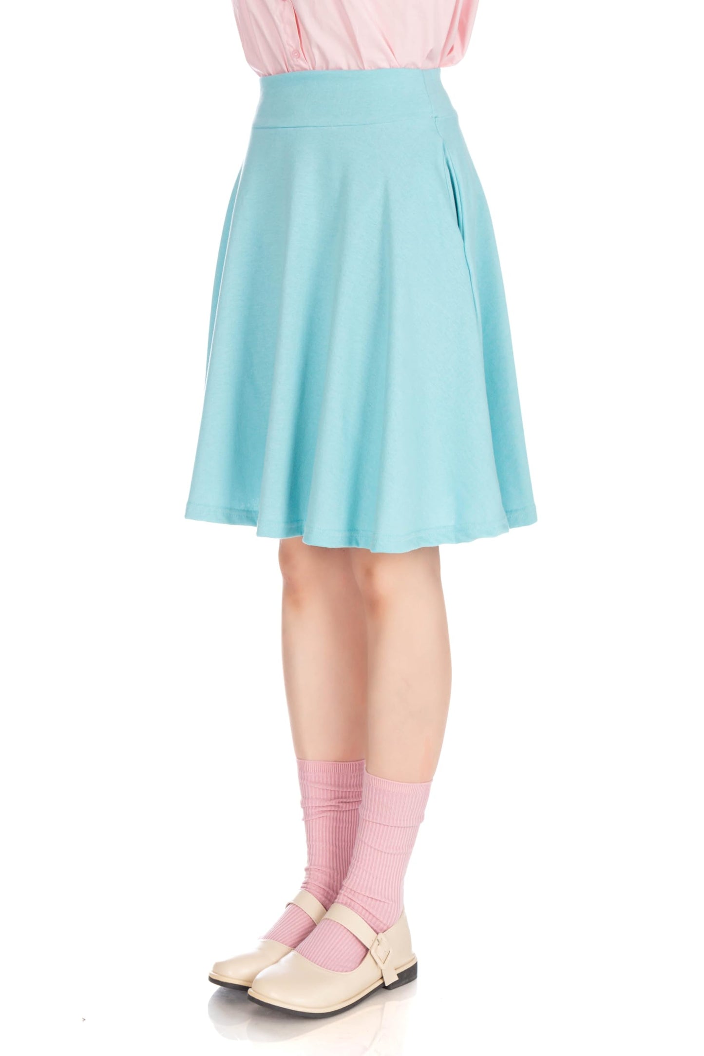 Dani's Choice High-Waisted Cotton Blend Skirt with Pockets - Knee Length A-line Flare for Business and Casual Wear