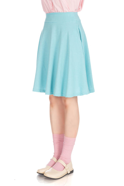 Dani's Choice High-Waisted Cotton Blend Skirt with Pockets - Knee Length A-line Flare for Business and Casual Wear