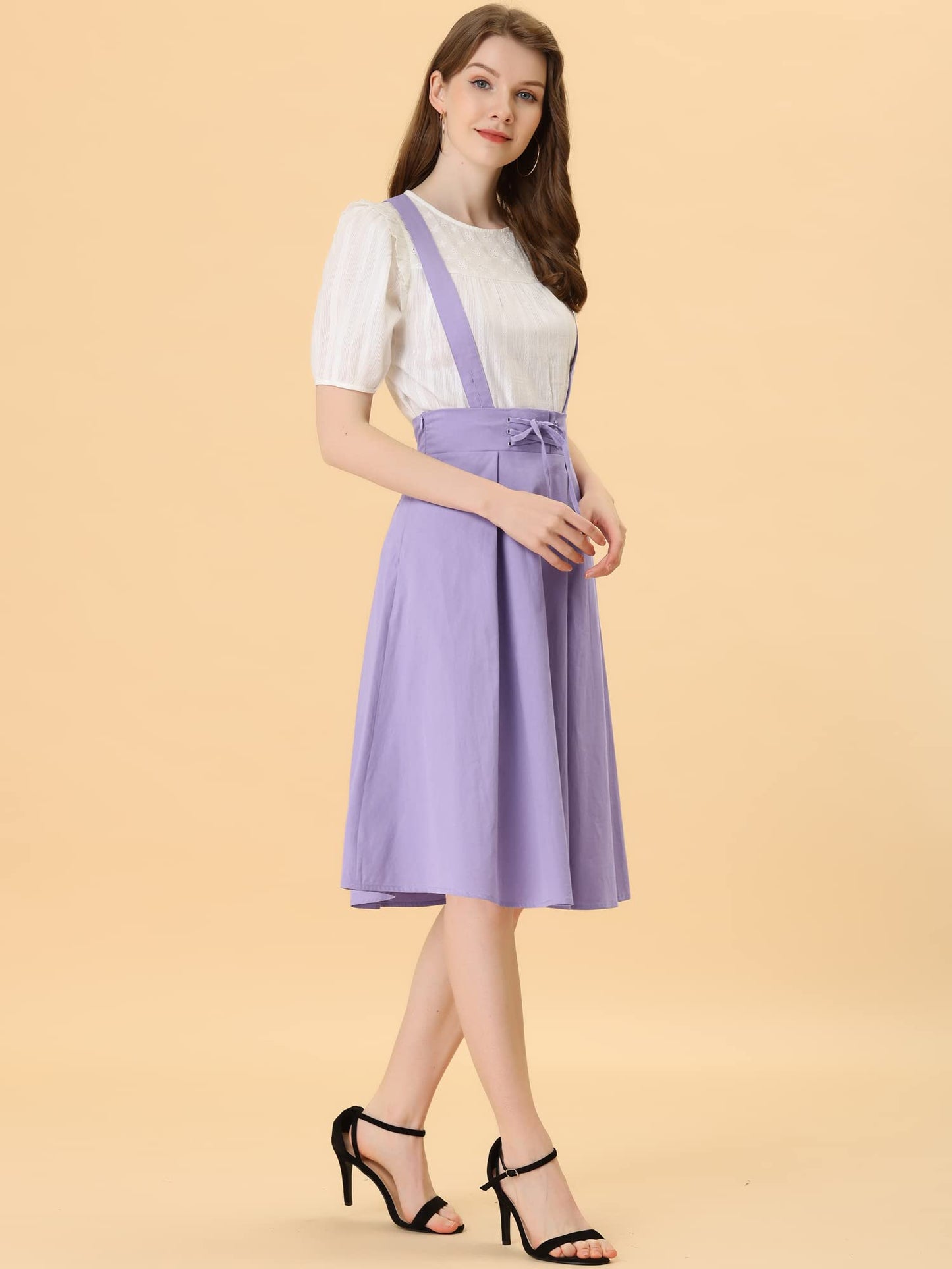 Allegra K Women's Cute Suspender Skirt High Waist Overall Corset Skater Skirt Short Mini Dress