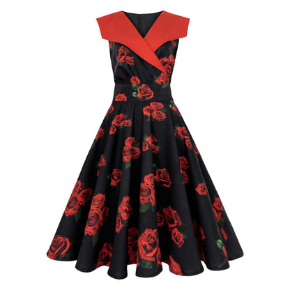 HIGAKI Women's 1950s Dress Tea Party V-Neck Sleeveless Dress