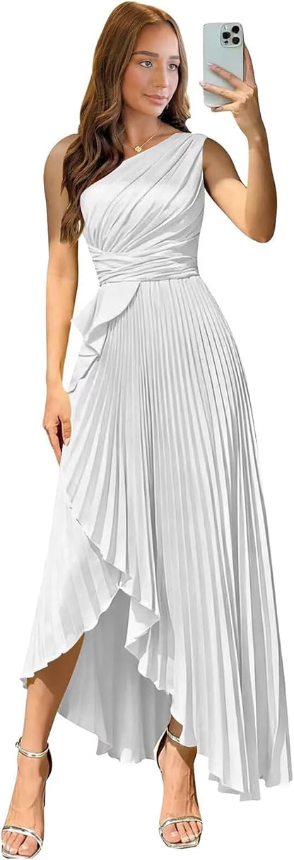 Satin One Shoulder Wedding Guest Dresses Long Asymmetrical Formal Prom Party Evening Gowns High Low 2026