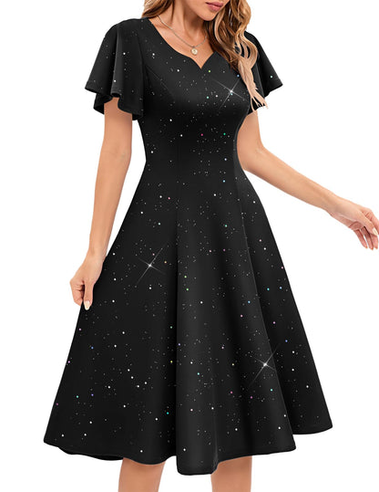 HomRain Vestidos de cóctel brillantes con purpurina para mujer, vestido de dama de honor para invitados de boda, vestido de graduación