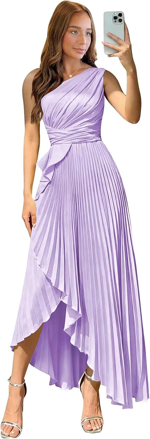 Satin One Shoulder Wedding Guest Dresses Long Asymmetrical Formal Prom Party Evening Gowns High Low 2026