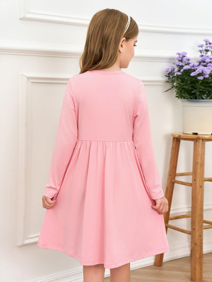 Girls Dresses Kids Button Down Midi Long Sleeve Casual A Line Dress with Pockets 4-14 Years
