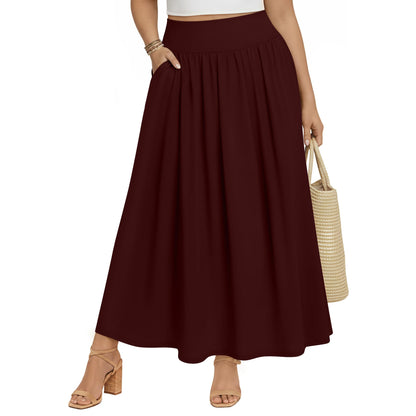 Plus Size Maxi Skirt for Curvy Women Pockets 2026 Ankle Length High Waisted Pleated Flowy a Line Summer Long Skirt
