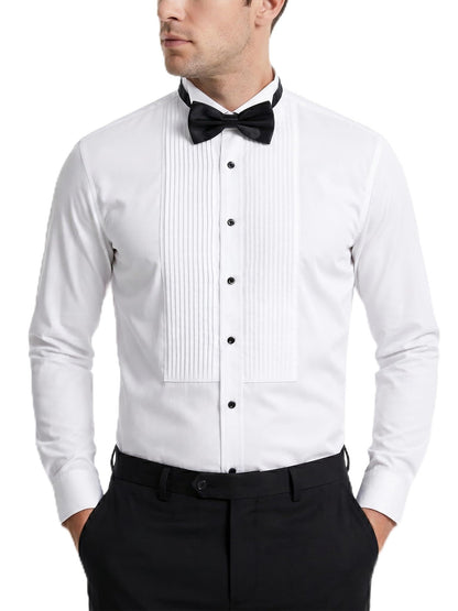 FAHIZO Men's White Tuxedo Shirt with Wing Collar, French Cuffs & Accessories