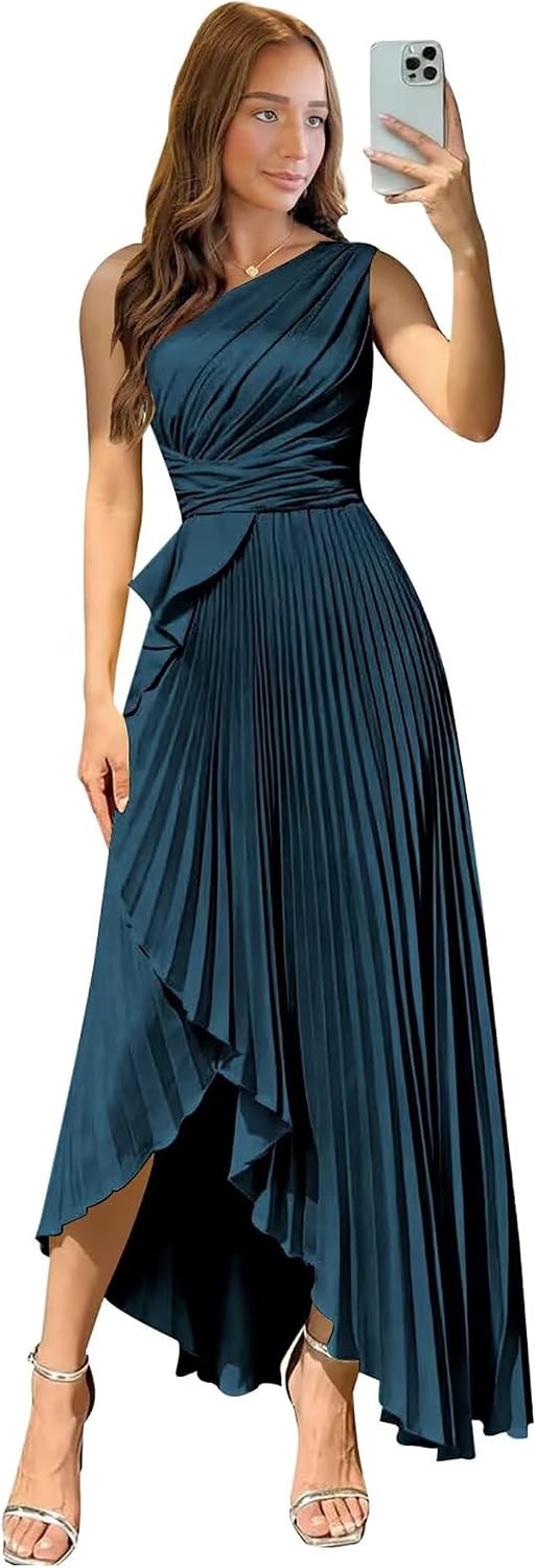 Satin One Shoulder Wedding Guest Dresses Long Asymmetrical Formal Prom Party Evening Gowns High Low 2026