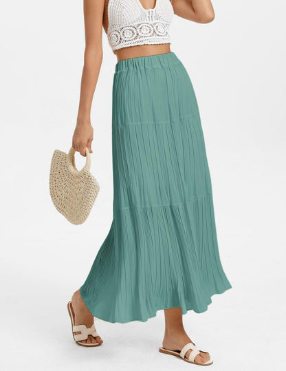 Kate Kasin 2026 Women's Chiffon Maxi Skirt, High Waist Pleated Skirts, Summer Flowy Long Skirts with Underskirt