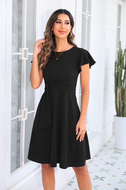 OWIN Womens 2026 Elegant Ruffle Sleeve Flared A Line Swing Casual Party Cocktail Dresses