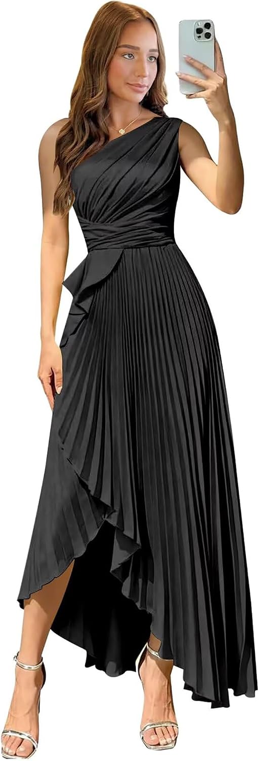 Satin One Shoulder Wedding Guest Dresses Long Asymmetrical Formal Prom Party Evening Gowns High Low 2026