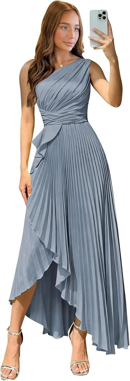 Satin One Shoulder Wedding Guest Dresses Long Asymmetrical Formal Prom Party Evening Gowns High Low 2026