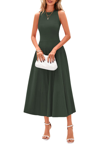PRETTYGARDEN Spring Casual Dresses for Women 2026 Summer Business Work Midi Sleeveless A Line Pleated Cocktail Dress