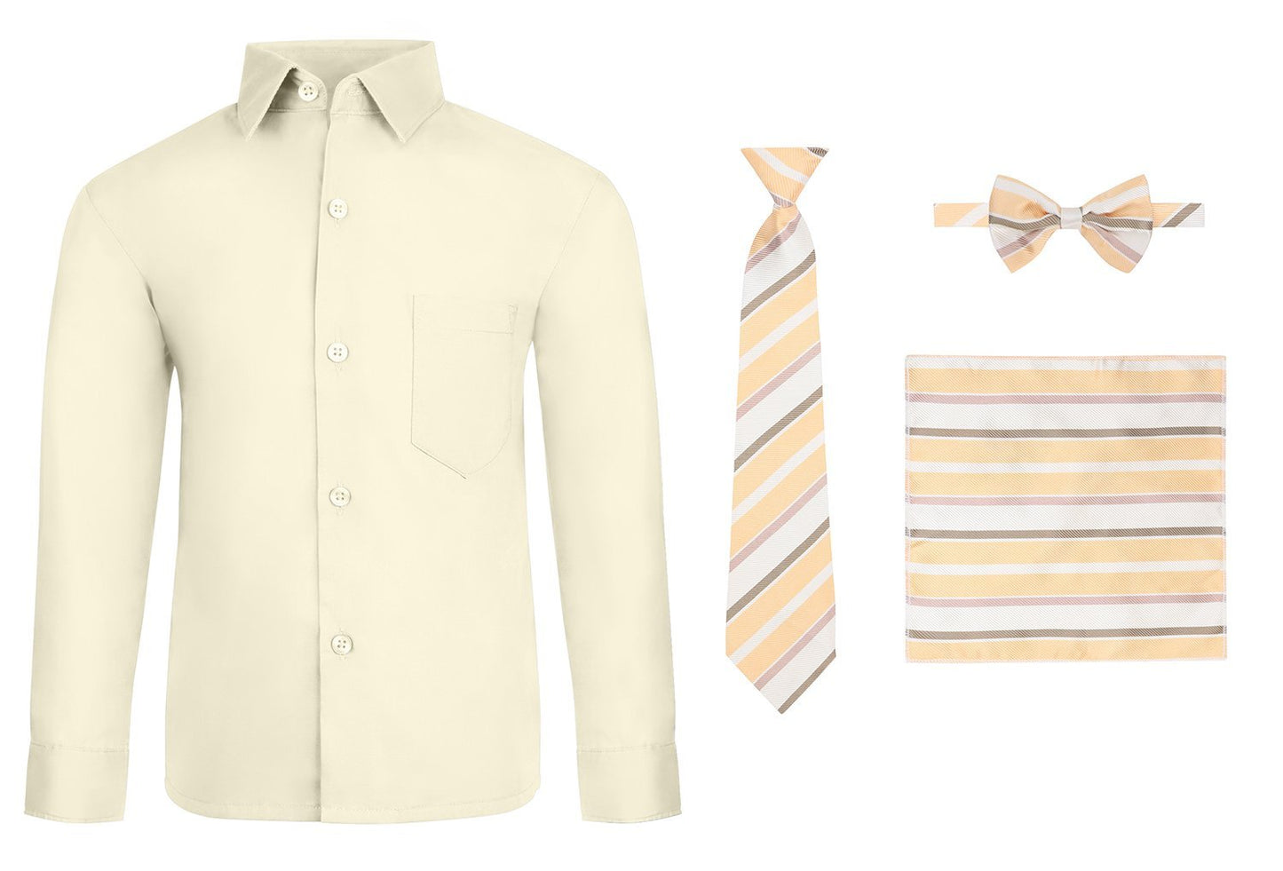 S.H. Churchill & Co. Boy's 4 Piece Dress Shirt Set with Long Tie, Bow Tie and Hanky