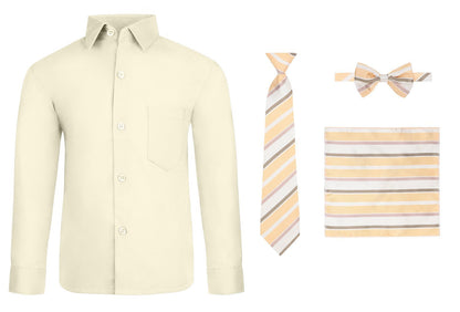 S.H. Churchill & Co. Boy's 4 Piece Dress Shirt Set with Long Tie, Bow Tie and Hanky