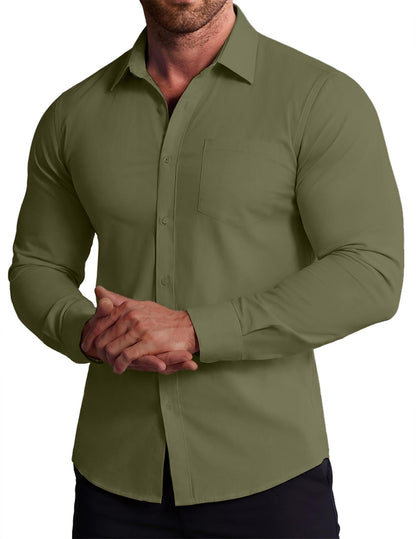 COOFANDY Stretch Mens Dress Shirts Wrinkle Free Long Sleeve Dress Shirt Muscle Fit Button Down Shirt