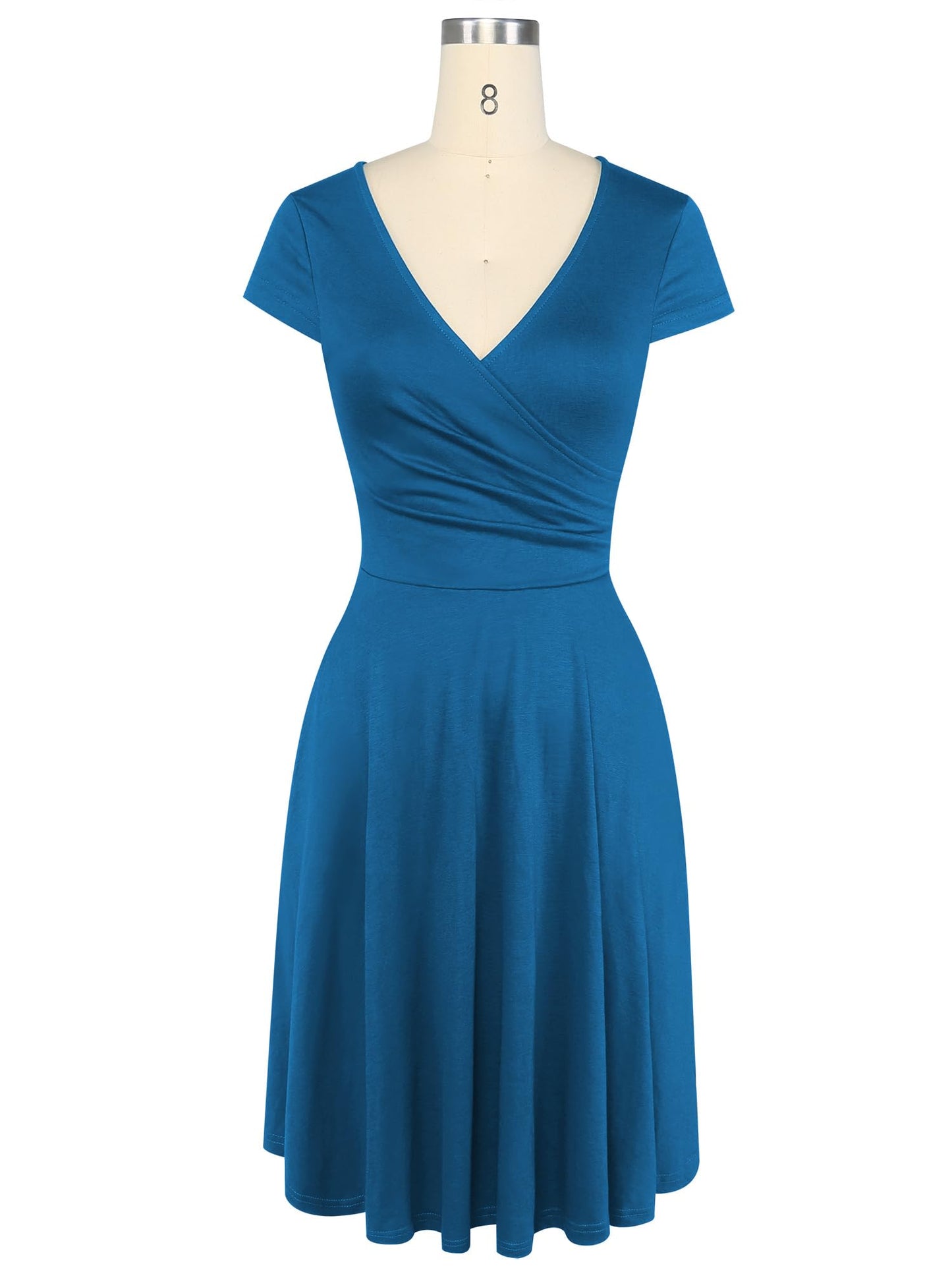 oxiuly Women's Vintage Dot V-Neck Cap Sleeve Casual Pockets Swing Tea Dress OX296