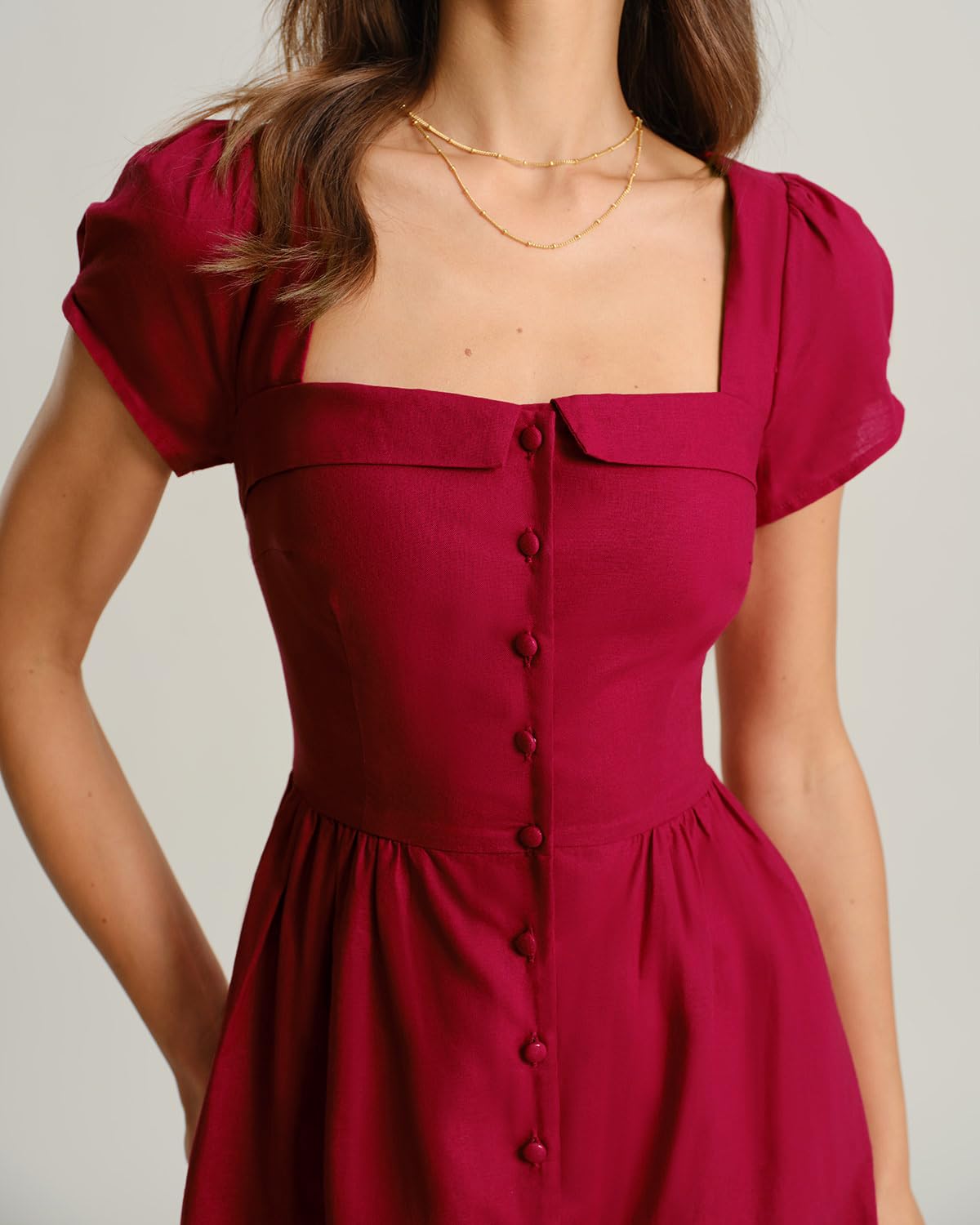 RIHOAS Elegant Casual Dresses for Women Short Sleeve Puff Square Neck A-Line Midi Dress