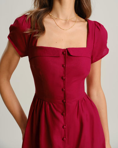 RIHOAS Elegant Casual Dresses for Women Short Sleeve Puff Square Neck A-Line Midi Dress
