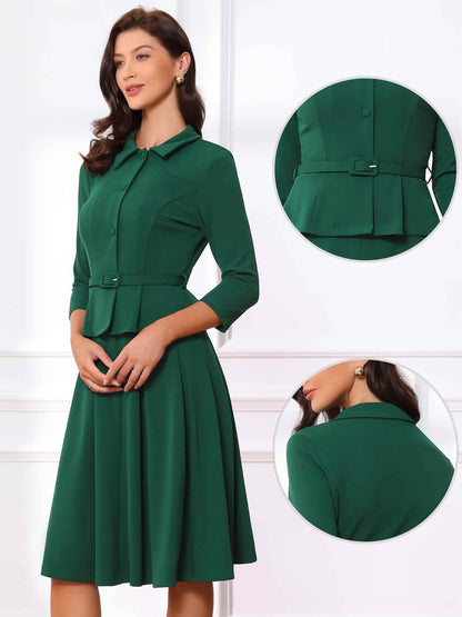 Allegra K Business Skirt Suit Sets for Women's 2 Piece Outfits Office 3/4 Sleeve Blazer Jacket Pleated Skirts