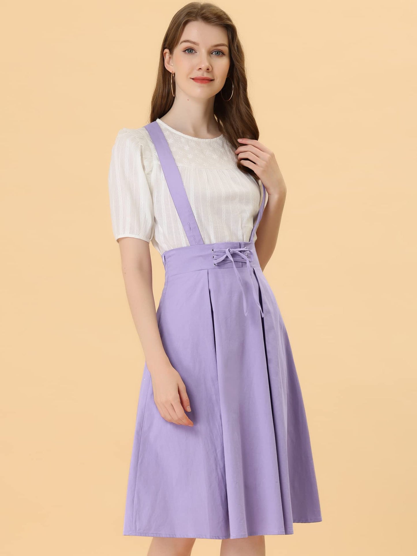 Allegra K Women's Cute Suspender Skirt High Waist Overall Corset Skater Skirt Short Mini Dress