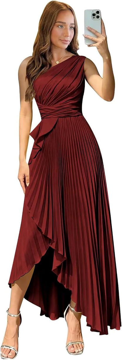 Satin One Shoulder Wedding Guest Dresses Long Asymmetrical Formal Prom Party Evening Gowns High Low 2026
