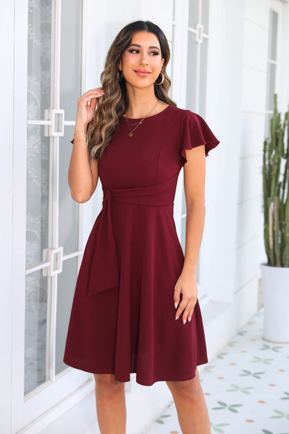 OWIN Womens 2026 Elegant Ruffle Sleeve Flared A Line Swing Casual Party Cocktail Dresses