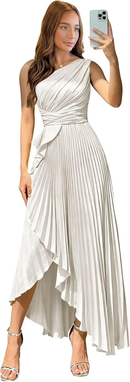 Satin One Shoulder Wedding Guest Dresses Long Asymmetrical Formal Prom Party Evening Gowns High Low 2026