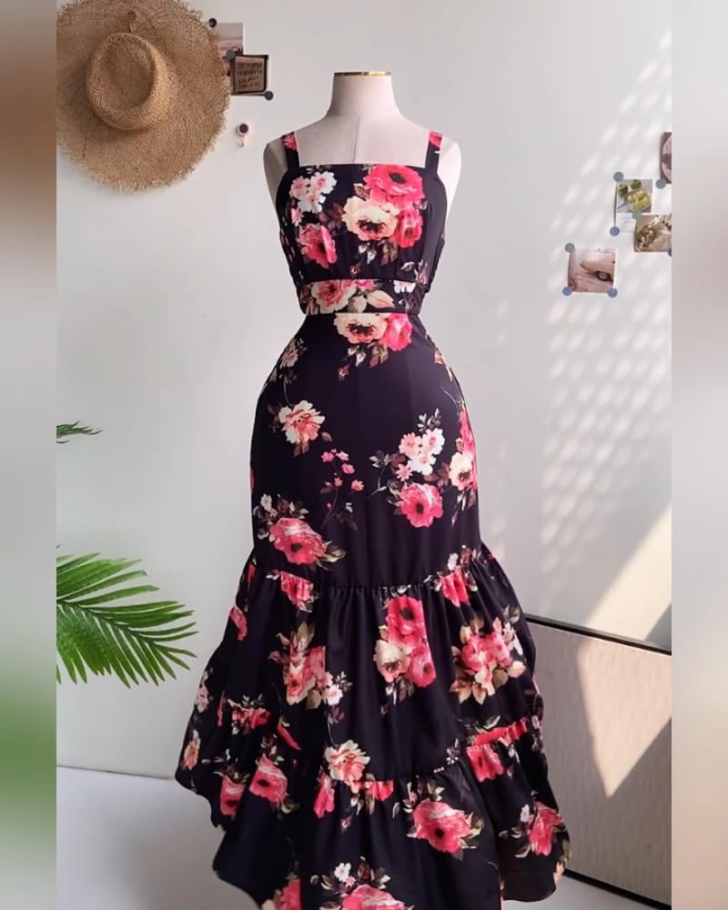 CHICME Summer Dresses for Women 2026 Sleeveless Casual Boho Maxi Dress Square Neck Cut Out Floral A Line Dress