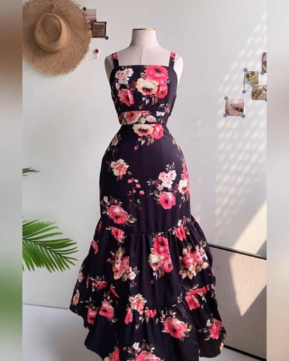 CHICME Summer Dresses for Women 2026 Sleeveless Casual Boho Maxi Dress Square Neck Cut Out Floral A Line Dress