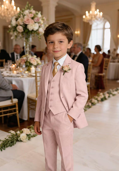 Boys Linen Suit Formal 3 Piece Toddler Tuxedo for Summer Beach Wedding Outfit Slim Fit Kids Suits Jacket Vest Pants