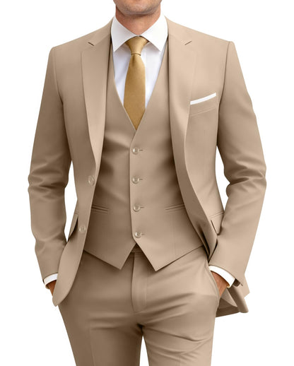 Men's Slim Fit 3 Piece Suit Two Button Business Wedding Dress Tux Suit Set Jacket Vest Pants with Tie